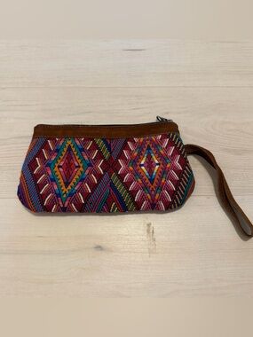 Nena & Co. Multicolor Embroidered Wristlet with Brown Trim